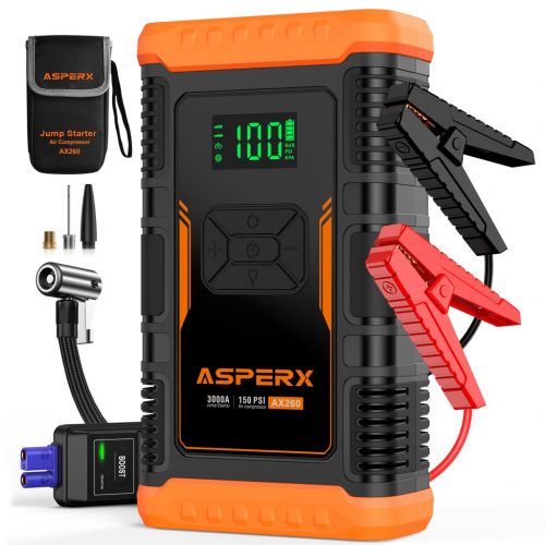  Compressore di avviamento ASPERX Powerbank 150PSI 3000A LED 10L Benzina 8L