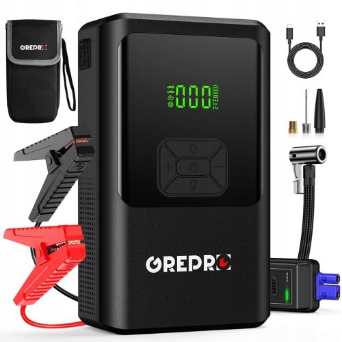  GREPRO Powerbank 5in1 con Compressore 3000A 150PSI LED 12V 10L Benzina 8L