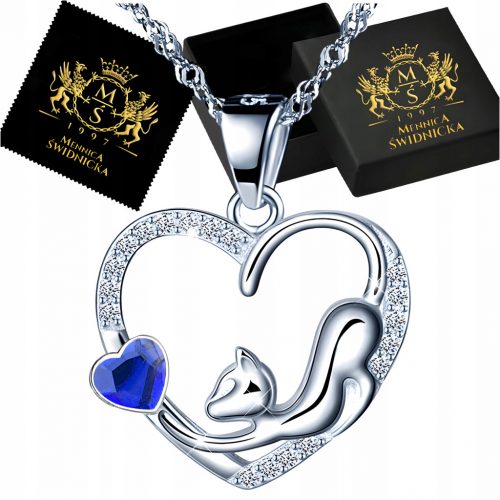  Collana in argento 925 con gatto a forma di cuore con zirconi cubici. Regalo perfetto per le donne