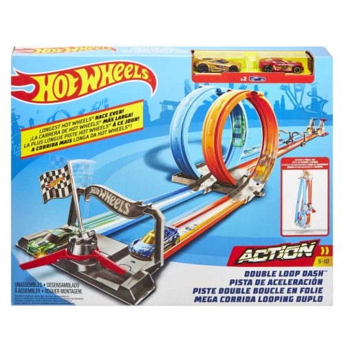  PISTA HOT WHEELS DOUBLE LOOP 2IN1 SET 4 METRI 2 AUTO PER BAMBINI