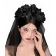  Fascinator nero con velo, fascia per capelli, rose nere, alternativa gotica a Halloween