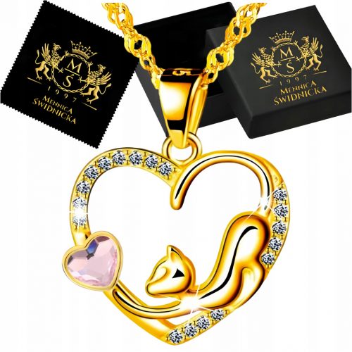  Collana con gatto cuore d'oro Regalo di Natale da donna in argento 925 placcato oro