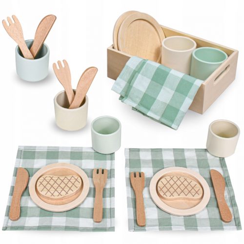 Set tavola per bambini in legno con tovagliette verdi