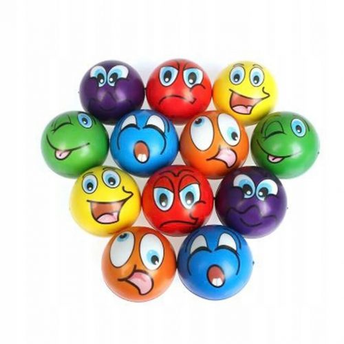  Palline antistress in PU 12 pezzi volti sorridenti 6,3 cm - colore casuale