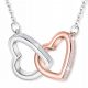  Collana in Argento 925 Due Cuori con Cristalli Zirconi con Due Cuori