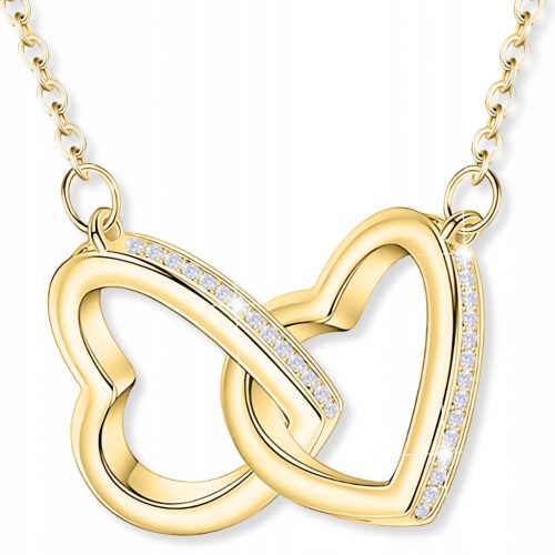  Collana in Oro Lucido Due Cuori 925 Doppio Cuore Amore PLACCATO ORO 585