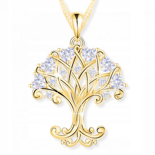  Collana Albero della Vita in Oro 925 Cristalli Albero della Felicità PLACCATO ORO 585