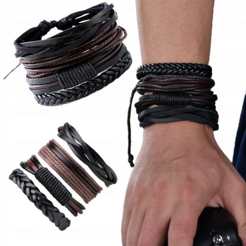  BRACCIALE DA UOMO IN PELLE, cinturino regolabile 4 in 1