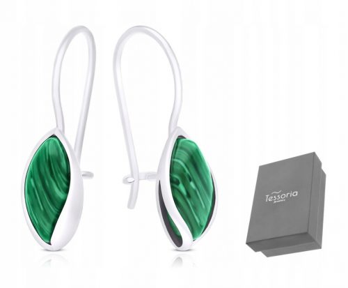  Orecchini pendenti in argento da donna con Malachite verde, argento 925