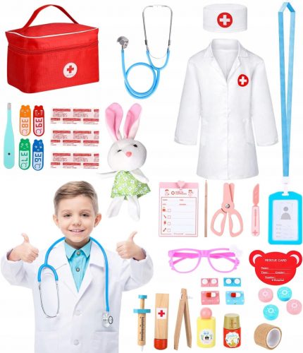  SET DA MEDICO PER UN BAMBINO GREMBIULE STETOSCOPIO TERMOMETRO SET REGALO XXL