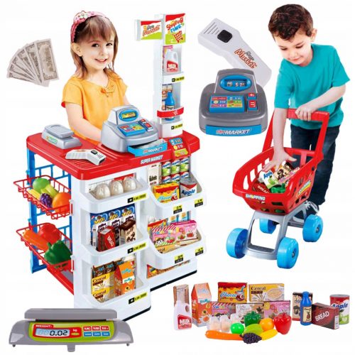  SUPERMERCATO CON REGISTRATORE DI CASSA GRANDE NEGOZIO INTERATTIVO PER BAMBINI CARRELLO SCANNER