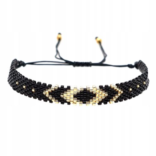  Bracciale con perline intrecciate, alla moda, sottile, motivi boho, regolabile, nero