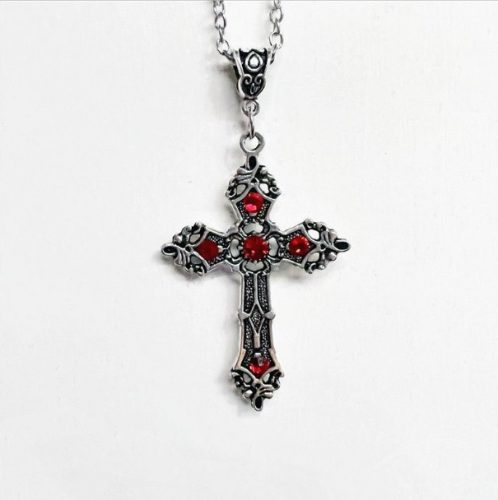  Collana con croce gotica rossa per ragazze