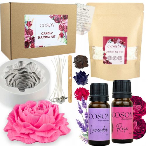  KIT PER REALIZZARE CANDELE DI SOIA REGALO FAI DA TE FLOREALE LAVANDA ROSA