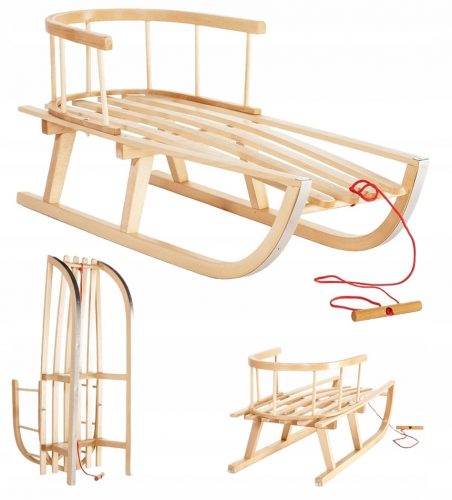  GRANDE SLITTA IN LEGNO MASSELLO CON SCHIENALE IN FAGGIO + CORDA