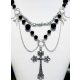  COLLANA PUNK vintage, perline a strati, stella e croce, nera