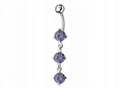  Anello per ombelico in argento 925, lavanda pendente con piercing in zirconi da 2,80 g