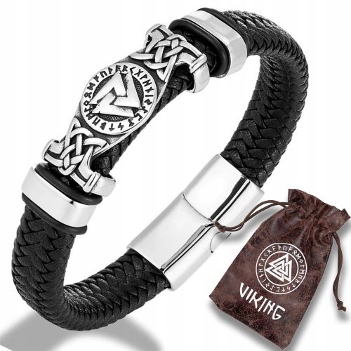  BRACCIALE VICHINGO intrecciato Pelle Valknut acciaio 316L