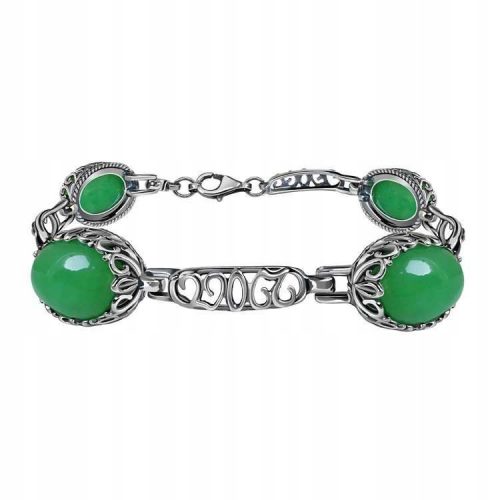  Bracciale in Argento con Pietra Naturale Verde Agata Argento pr. 925