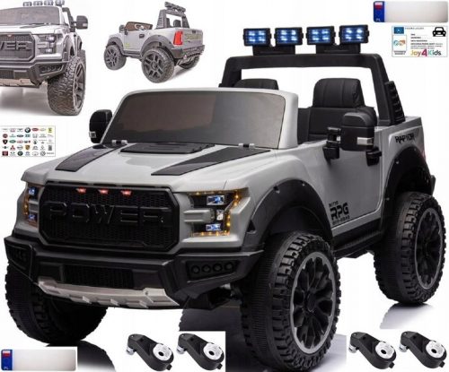  JEEP RAPTOR F-150 12V 4X4 LED RUOTE EVA PELLE AUTO PER BAMBINI 2024 GRIGIO