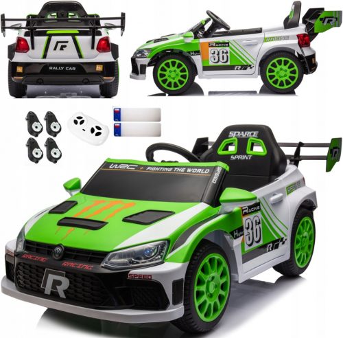  AUTO PER BAMBINI VW WRC 4X4 A BATTERIA CON TELECOMANDO, LED E RADIO FM VERDE