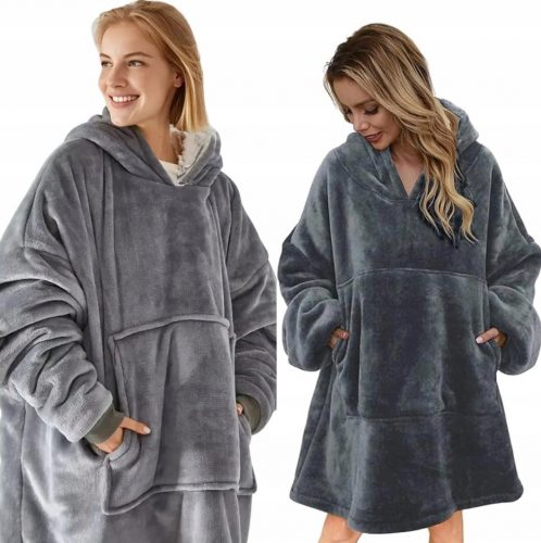 FELPA COPERTA GRIGIA FELPA OVERSIZE SPESSA FELPA COPERTA CON CAPPUCCIO ACCAPPATOIO GRANDE