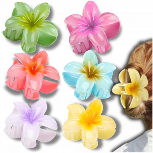  Set di 6 fermagli per capelli in stile vacanza al mare con fiori di plumeria da 8 cm