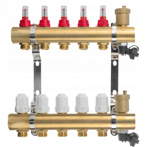  Collettore per riscaldamento a pavimento, valvola 5-2x, 2x sfiato.