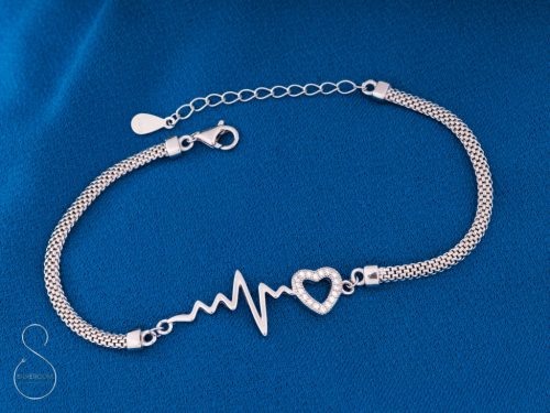  BRACCIALE IN ARGENTO LINEA VITA CUORE ZIRCONIO RODIATO PER UN REGALO