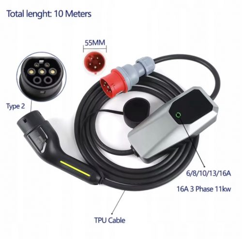  Caricabatterie trifase 16A, 11kW, lunghezza cavo 10m