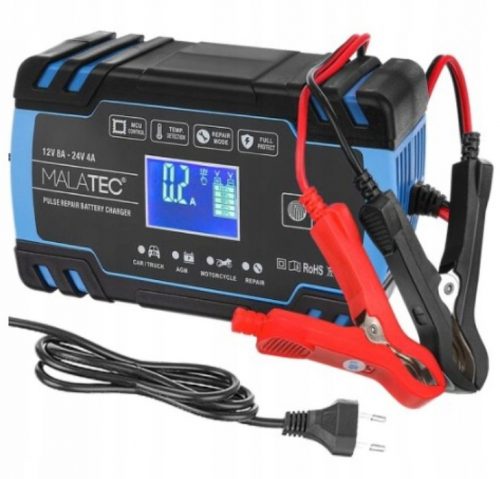  RADDRIZZATORE AUTOMATICO INTELLIGENTE CARICABATTERIE LCD 24V 12V 8A