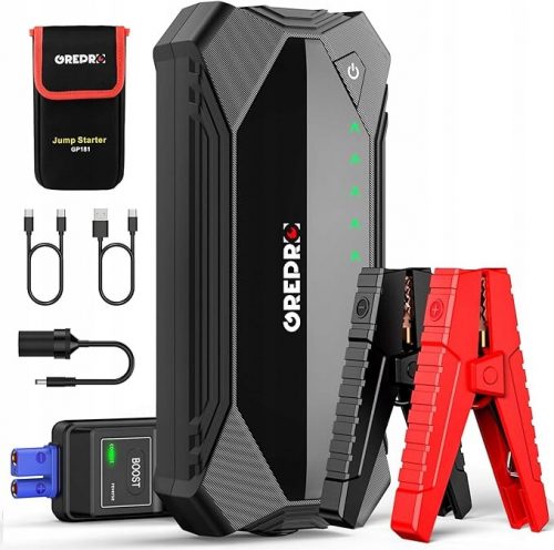 Avviatore di emergenza GREPRO Powerbank con cavi jumper LED USB 12V da 3000 A