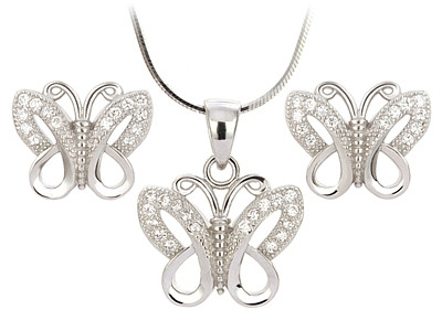  ASTA Argento. Collana e orecchini BUTTERFLY, catena