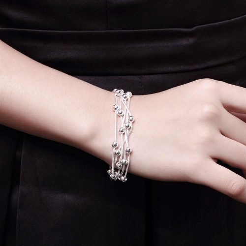  Bracciale in argento 925, catene di serpenti, palline B03