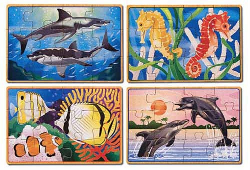  MELISSA DOUG ANIMALI MARINI 4 PUZZLE IN SCATOLA