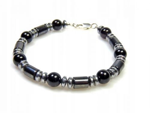  Bracciale da uomo a rulli in onice ed ematite