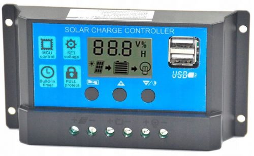 Regolatore di carica solare PWM 10A 12V 24V con USB