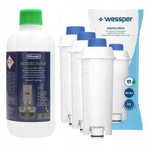  Decalcificante liquido per macchine da caffè De'Longhi EcoDecalk 0,5 l + 3× Inserto filtro Wessper AquaLunga WES039 1 pz.