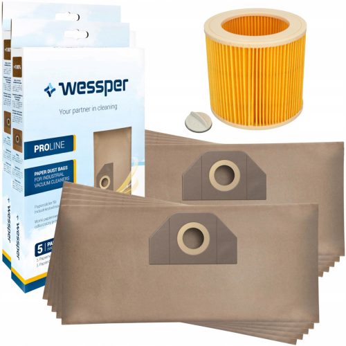  Sacchetto per aspirapolvere in carta ProLine 10 pezzi + filtro per aspirapolvere Kärcher per KARCHER MV2 MV3 WD2 WD3 SE4001