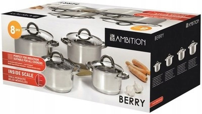 Set di pentole Ambition Berry, acciaio inossidabile, 8 pz.