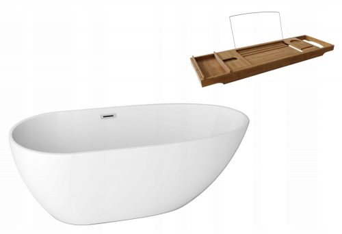 Vasca da bagno centro stanza in acrilico The North Bath Loki scarico centrale 130 x 70 cm + vasca in legno SCANDI 75 x 23 cm