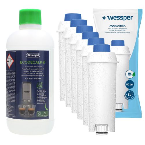  5× Inserto filtro Wessper AquaLunga WES039 1 pz + anticalcare Delonghi Ecodecalk DLSC500 500 ml