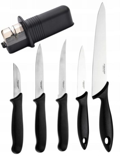 FISKARS SET 5 COLTELLI DA CUCINA CHEF COLTELLI AFFILATI + AFFILATORE