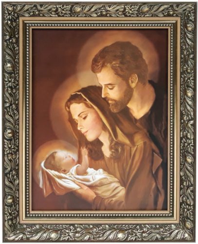 QUADRO 50x40 CORNICE ORO DECORATA SACRA FAMIGLIA