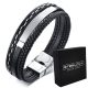  BRACCIALE CON 3 STRISCE IN PELLE + PIASTRA IN ARGENTO